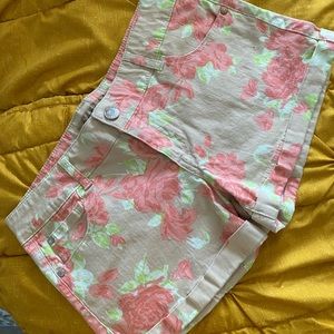 Tan with pink floral shorts size 11